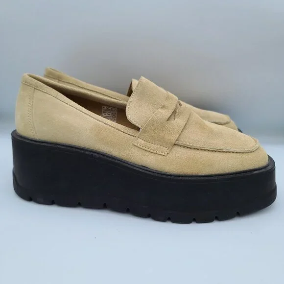 Free People Nico Platform Loafers Cappuccino Suede US 10/EU 41 Chunky Wedge NWOB - Picture 10 of 13